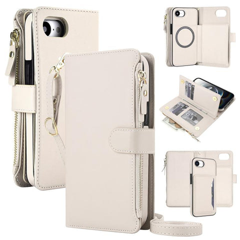 KLT-033 Detachable 2 in 1 Zipper Wallet Magnetic Phone Case with Lanyard, For iPhone 18 Pro, For iPhone 18 Pro Max, For iPhone 17e / 16e, For iPhone 17 Pro Max, For iPhone 17 Pro, For iPhone 17