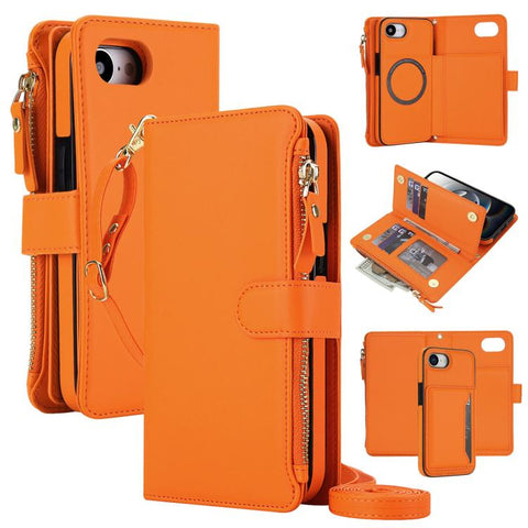 KLT-033 Detachable 2 in 1 Zipper Wallet Magnetic Phone Case with Lanyard, For iPhone 18 Pro, For iPhone 18 Pro Max, For iPhone 17e / 16e, For iPhone 17 Pro Max, For iPhone 17 Pro, For iPhone 17