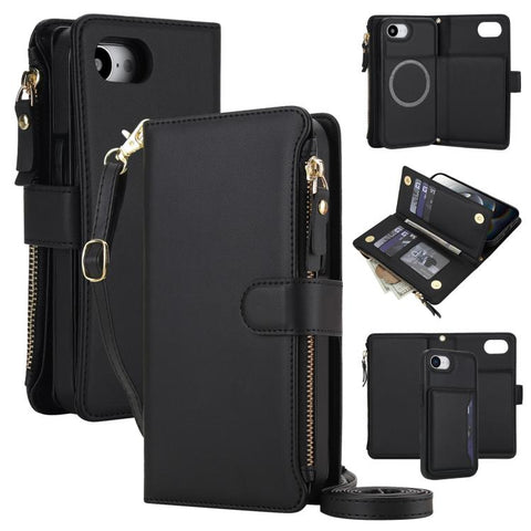 KLT-033 Detachable 2 in 1 Zipper Wallet Magnetic Phone Case with Lanyard, For iPhone 18 Pro, For iPhone 18 Pro Max, For iPhone 17e / 16e, For iPhone 17 Pro Max, For iPhone 17 Pro, For iPhone 17