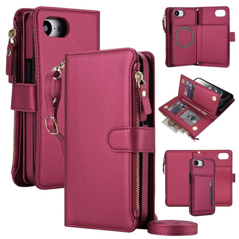 KLT-033 Detachable 2 in 1 Zipper Wallet Magnetic Phone Case with Lanyard, For iPhone 18 Pro, For iPhone 18 Pro Max, For iPhone 17e / 16e, For iPhone 17 Pro Max, For iPhone 17 Pro, For iPhone 17