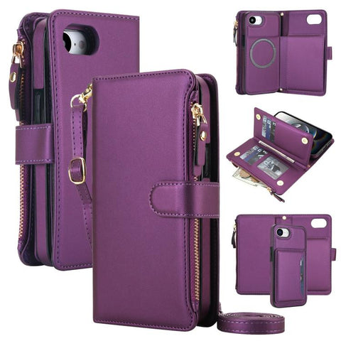KLT-033 Detachable 2 in 1 Zipper Wallet Magnetic Phone Case with Lanyard, For iPhone 18 Pro, For iPhone 18 Pro Max, For iPhone 17e / 16e, For iPhone 17 Pro Max, For iPhone 17 Pro, For iPhone 17