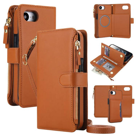KLT-033 Detachable 2 in 1 Zipper Wallet Magnetic Phone Case with Lanyard, For iPhone 18 Pro, For iPhone 18 Pro Max, For iPhone 17e / 16e, For iPhone 17 Pro Max, For iPhone 17 Pro, For iPhone 17