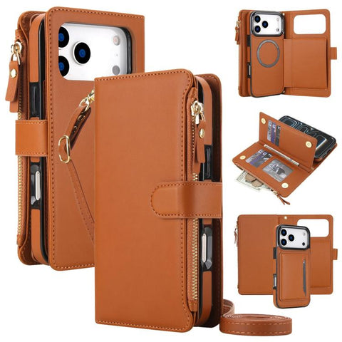 KLT-033 Detachable 2 in 1 Zipper Wallet Magnetic Phone Case with Lanyard, For iPhone 18 Pro, For iPhone 18 Pro Max, For iPhone 17e / 16e, For iPhone 17 Pro Max, For iPhone 17 Pro, For iPhone 17