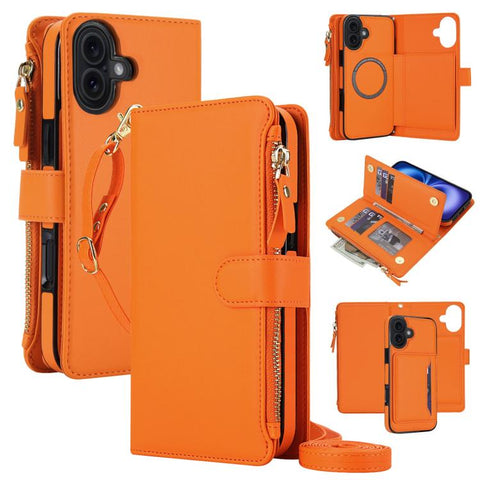 KLT-033 Detachable 2 in 1 Zipper Wallet Magnetic Phone Case with Lanyard, For iPhone 18 Pro, For iPhone 18 Pro Max, For iPhone 17e / 16e, For iPhone 17 Pro Max, For iPhone 17 Pro, For iPhone 17