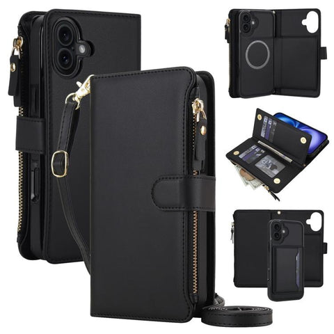 KLT-033 Detachable 2 in 1 Zipper Wallet Magnetic Phone Case with Lanyard, For iPhone 18 Pro, For iPhone 18 Pro Max, For iPhone 17e / 16e, For iPhone 17 Pro Max, For iPhone 17 Pro, For iPhone 17
