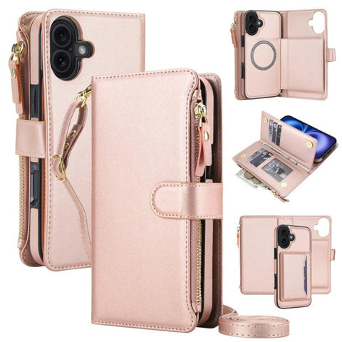 KLT-033 Detachable 2 in 1 Zipper Wallet Magnetic Phone Case with Lanyard, For iPhone 18 Pro, For iPhone 18 Pro Max, For iPhone 17e / 16e, For iPhone 17 Pro Max, For iPhone 17 Pro, For iPhone 17