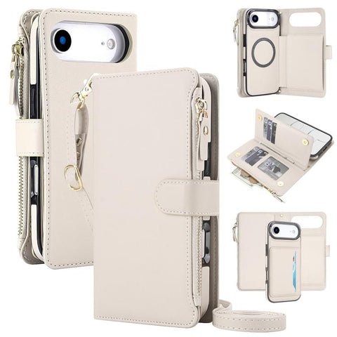KLT-033 Detachable 2 in 1 Zipper Wallet Magnetic Phone Case with Lanyard, For iPhone Air, For iPhone 16 Pro Max, For iPhone 16 Pro, For iPhone 16 Plus, For iPhone 16, For iPhone 15 Pro Max