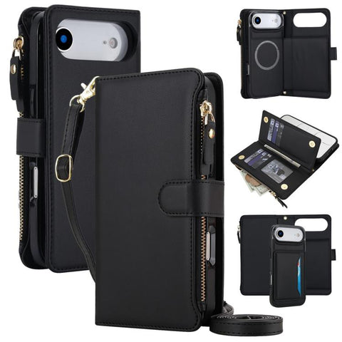 KLT-033 Detachable 2 in 1 Zipper Wallet Magnetic Phone Case with Lanyard, For iPhone Air, For iPhone 16 Pro Max, For iPhone 16 Pro, For iPhone 16 Plus, For iPhone 16, For iPhone 15 Pro Max