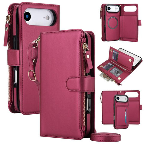 KLT-033 Detachable 2 in 1 Zipper Wallet Magnetic Phone Case with Lanyard, For iPhone Air, For iPhone 16 Pro Max, For iPhone 16 Pro, For iPhone 16 Plus, For iPhone 16, For iPhone 15 Pro Max