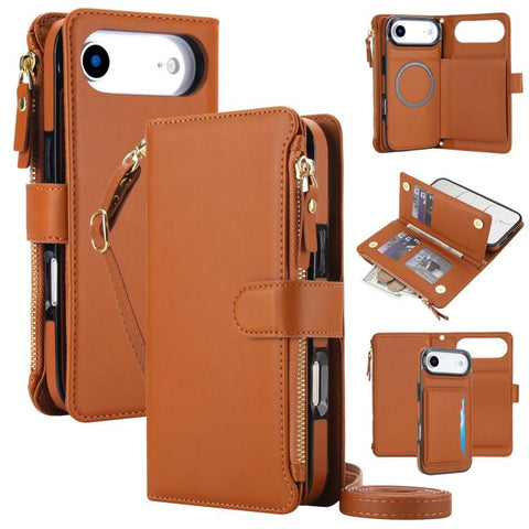 KLT-033 Detachable 2 in 1 Zipper Wallet Magnetic Phone Case with Lanyard, For iPhone Air, For iPhone 16 Pro Max, For iPhone 16 Pro, For iPhone 16 Plus, For iPhone 16, For iPhone 15 Pro Max