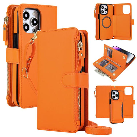 KLT-033 Detachable 2 in 1 Zipper Wallet Magnetic Phone Case with Lanyard, For iPhone Air, For iPhone 16 Pro Max, For iPhone 16 Pro, For iPhone 16 Plus, For iPhone 16, For iPhone 15 Pro Max