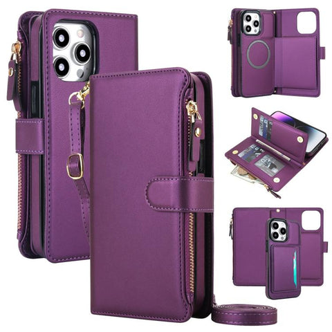 KLT-033 Detachable 2 in 1 Zipper Wallet Magnetic Phone Case with Lanyard, For iPhone Air, For iPhone 16 Pro Max, For iPhone 16 Pro, For iPhone 16 Plus, For iPhone 16, For iPhone 15 Pro Max