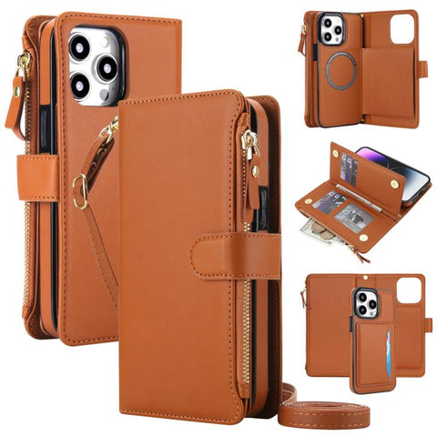 KLT-033 Detachable 2 in 1 Zipper Wallet Magnetic Phone Case with Lanyard, For iPhone Air, For iPhone 16 Pro Max, For iPhone 16 Pro, For iPhone 16 Plus, For iPhone 16, For iPhone 15 Pro Max