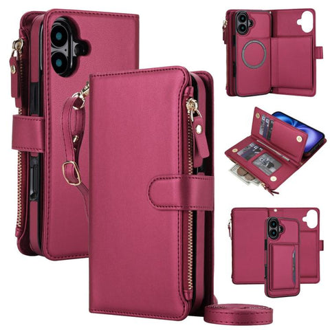 KLT-033 Detachable 2 in 1 Zipper Wallet Magnetic Phone Case with Lanyard, For iPhone Air, For iPhone 16 Pro Max, For iPhone 16 Pro, For iPhone 16 Plus, For iPhone 16, For iPhone 15 Pro Max