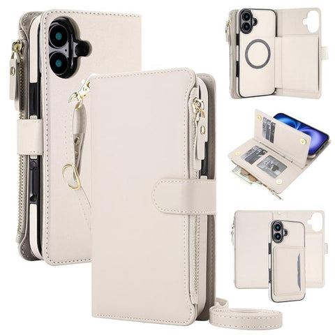 KLT-033 Detachable 2 in 1 Zipper Wallet Magnetic Phone Case with Lanyard, For iPhone Air, For iPhone 16 Pro Max, For iPhone 16 Pro, For iPhone 16 Plus, For iPhone 16, For iPhone 15 Pro Max