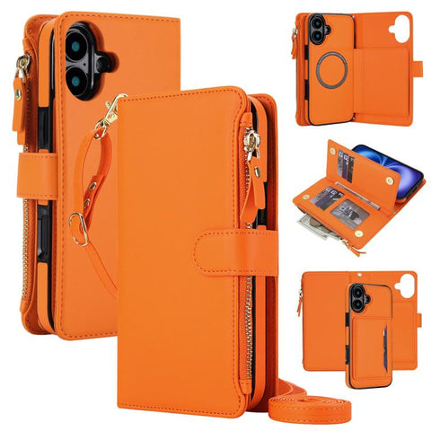 KLT-033 Detachable 2 in 1 Zipper Wallet Magnetic Phone Case with Lanyard, For iPhone Air, For iPhone 16 Pro Max, For iPhone 16 Pro, For iPhone 16 Plus, For iPhone 16, For iPhone 15 Pro Max