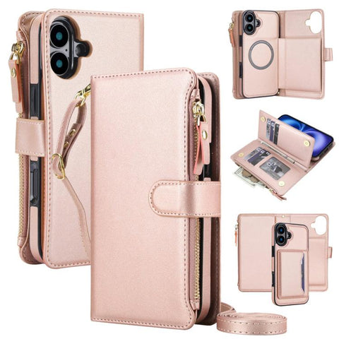KLT-033 Detachable 2 in 1 Zipper Wallet Magnetic Phone Case with Lanyard, For iPhone Air, For iPhone 16 Pro Max, For iPhone 16 Pro, For iPhone 16 Plus, For iPhone 16, For iPhone 15 Pro Max