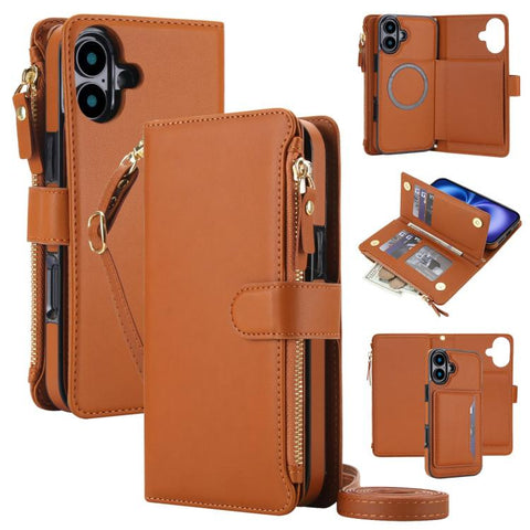 KLT-033 Detachable 2 in 1 Zipper Wallet Magnetic Phone Case with Lanyard, For iPhone Air, For iPhone 16 Pro Max, For iPhone 16 Pro, For iPhone 16 Plus, For iPhone 16, For iPhone 15 Pro Max
