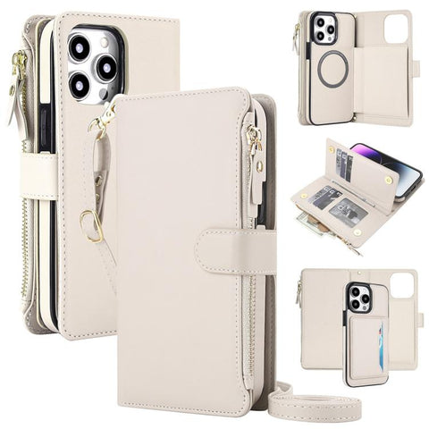 KLT-033 Detachable 2 in 1 Zipper Wallet Magnetic Phone Case with Lanyard, For iPhone Air, For iPhone 16 Pro Max, For iPhone 16 Pro, For iPhone 16 Plus, For iPhone 16, For iPhone 15 Pro Max