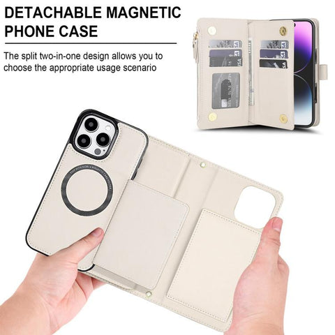 KLT-033 Detachable 2 in 1 Zipper Wallet Magnetic Phone Case with Lanyard, For iPhone 15 Pro, For iPhone 15 Plus / 14 Plus, For iPhone 15, For iPhone 14 / 13, For iPhone 14 Pro, For iPhone 14 Pro Max