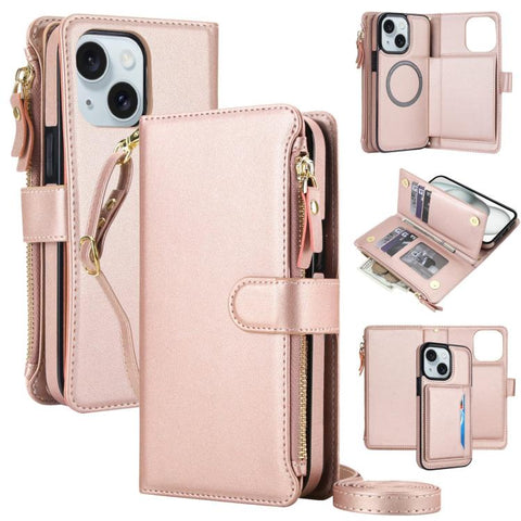 KLT-033 Detachable 2 in 1 Zipper Wallet Magnetic Phone Case with Lanyard, For iPhone 15 Pro, For iPhone 15 Plus / 14 Plus, For iPhone 15, For iPhone 14 / 13, For iPhone 14 Pro, For iPhone 14 Pro Max