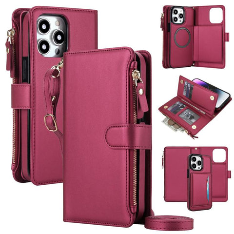 KLT-033 Detachable 2 in 1 Zipper Wallet Magnetic Phone Case with Lanyard, For iPhone 15 Pro, For iPhone 15 Plus / 14 Plus, For iPhone 15, For iPhone 14 / 13, For iPhone 14 Pro, For iPhone 14 Pro Max