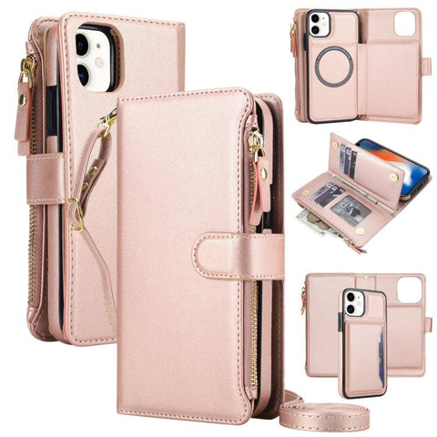 KLT-033 Detachable 2 in 1 Zipper Wallet Magnetic Phone Case with Lanyard, For iPhone 12 mini, For iPhone 11 Pro Max, For iPhone 11, For iPhone 11 Pro, For iPhone X / XS, For iPhone XR