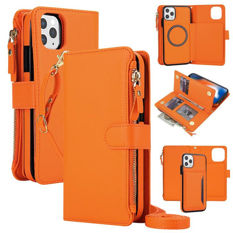 KLT-033 Detachable 2 in 1 Zipper Wallet Magnetic Phone Case with Lanyard, For iPhone 12 mini, For iPhone 11 Pro Max, For iPhone 11, For iPhone 11 Pro, For iPhone X / XS, For iPhone XR
