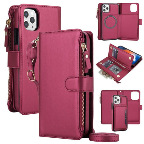 KLT-033 Detachable 2 in 1 Zipper Wallet Magnetic Phone Case with Lanyard, For iPhone 12 mini, For iPhone 11 Pro Max, For iPhone 11, For iPhone 11 Pro, For iPhone X / XS, For iPhone XR