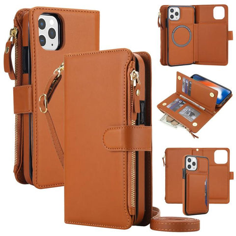KLT-033 Detachable 2 in 1 Zipper Wallet Magnetic Phone Case with Lanyard, For iPhone 12 mini, For iPhone 11 Pro Max, For iPhone 11, For iPhone 11 Pro, For iPhone X / XS, For iPhone XR