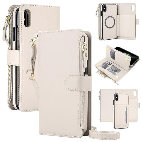 KLT-033 Detachable 2 in 1 Zipper Wallet Magnetic Phone Case with Lanyard, For iPhone XS Max, For iPhone 8 Plus / 7 Plus