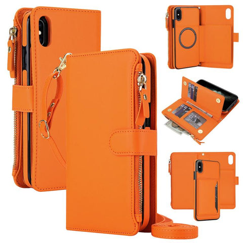 KLT-033 Detachable 2 in 1 Zipper Wallet Magnetic Phone Case with Lanyard, For iPhone XS Max, For iPhone 8 Plus / 7 Plus