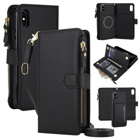 KLT-033 Detachable 2 in 1 Zipper Wallet Magnetic Phone Case with Lanyard, For iPhone XS Max, For iPhone 8 Plus / 7 Plus