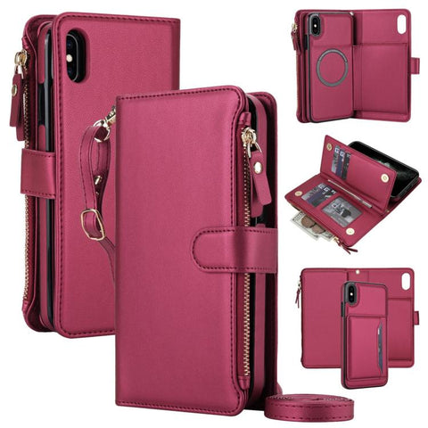 KLT-033 Detachable 2 in 1 Zipper Wallet Magnetic Phone Case with Lanyard, For iPhone XS Max, For iPhone 8 Plus / 7 Plus