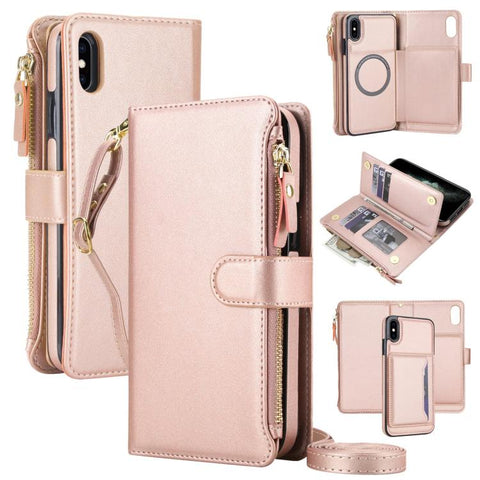 KLT-033 Detachable 2 in 1 Zipper Wallet Magnetic Phone Case with Lanyard, For iPhone XS Max, For iPhone 8 Plus / 7 Plus