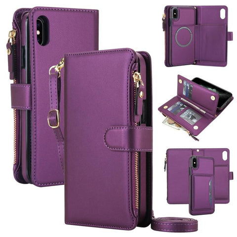 KLT-033 Detachable 2 in 1 Zipper Wallet Magnetic Phone Case with Lanyard, For iPhone XS Max, For iPhone 8 Plus / 7 Plus