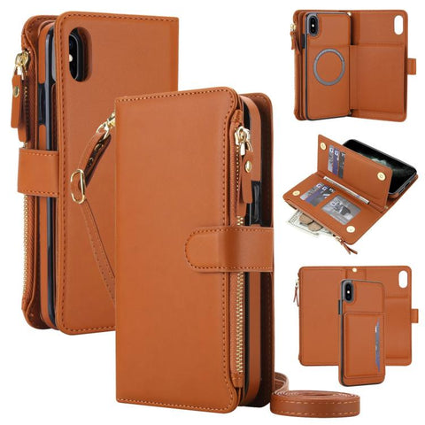 KLT-033 Detachable 2 in 1 Zipper Wallet Magnetic Phone Case with Lanyard, For iPhone XS Max, For iPhone 8 Plus / 7 Plus