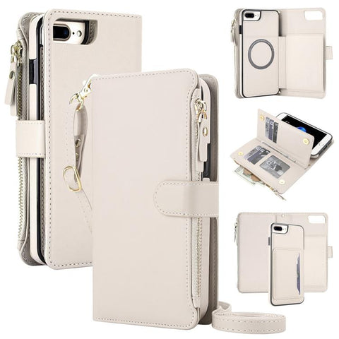 KLT-033 Detachable 2 in 1 Zipper Wallet Magnetic Phone Case with Lanyard, For iPhone XS Max, For iPhone 8 Plus / 7 Plus