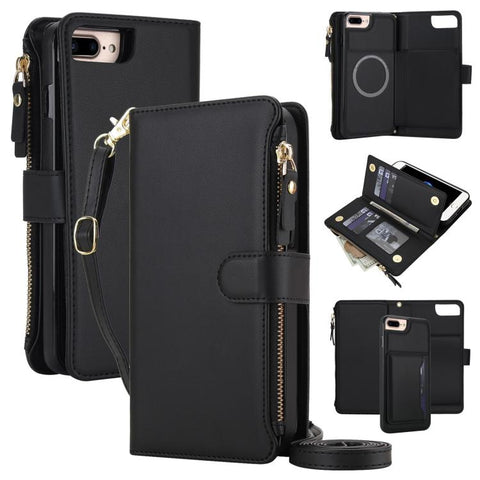 KLT-033 Detachable 2 in 1 Zipper Wallet Magnetic Phone Case with Lanyard, For iPhone XS Max, For iPhone 8 Plus / 7 Plus