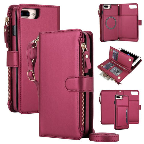 KLT-033 Detachable 2 in 1 Zipper Wallet Magnetic Phone Case with Lanyard, For iPhone XS Max, For iPhone 8 Plus / 7 Plus