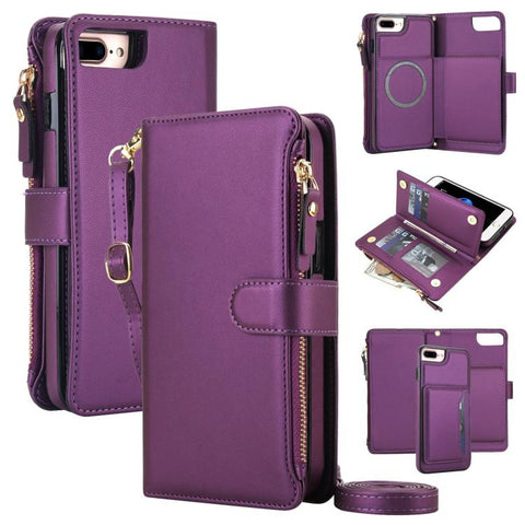 KLT-033 Detachable 2 in 1 Zipper Wallet Magnetic Phone Case with Lanyard, For iPhone XS Max, For iPhone 8 Plus / 7 Plus