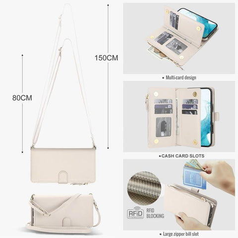 KLT-033 Detachable 2 in 1 Zipper Wallet Magnetic Phone Case with Lanyard, For Galaxy S22+ 5G, For Galaxy S22 5G
