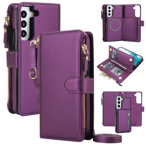 KLT-033 Detachable 2 in 1 Zipper Wallet Magnetic Phone Case with Lanyard, For Galaxy S22+ 5G, For Galaxy S22 5G