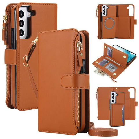 KLT-033 Detachable 2 in 1 Zipper Wallet Magnetic Phone Case with Lanyard, For Galaxy S22+ 5G, For Galaxy S22 5G