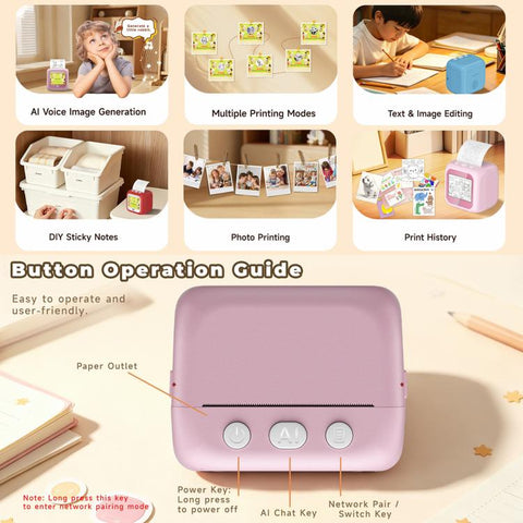 B6 AI Intelligent Kids Printer with 2.8-inch Screen