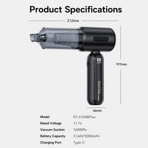 SUITU ST-6104B Plus Brushless Motor Handheld Blow Suction Combo Car Vacuum Cleaner, ST-6104B Plus (Black), ST-6104B Plus (Green), ST-6104B Plus (Blue), ST-6104B Plus (Silver Grey)