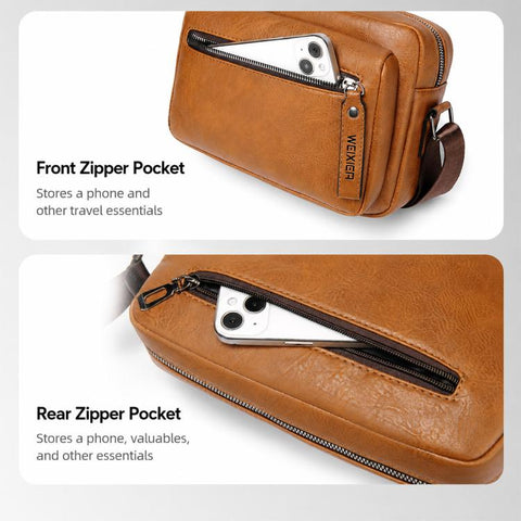 WEIXIER D1225 Men Retro PU Leather Waterproof Shoulder Crossbody Bag