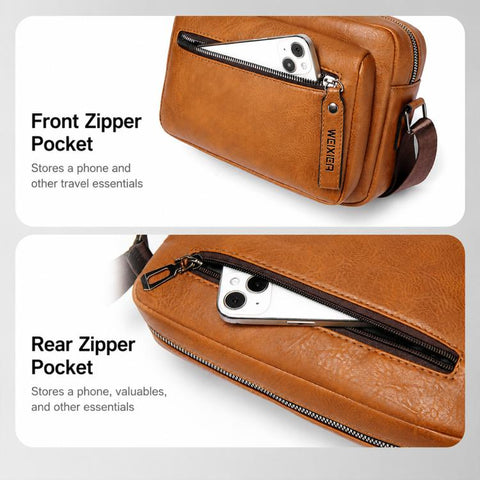 WEIXIER D1225 Men Retro PU Leather Waterproof Shoulder Crossbody Bag