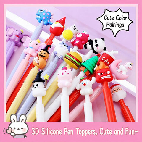 10 PCS/Pack Christmas Stress Relief Retractable Medium-oil Ballpoint Pen, Christmas Topper 1, Christmas Topper 2, Christmas Topper 3, Christmas Topper 4, Cartoon Topper 1, Cartoon Topper 2, Cartoon Topper 3, Panda Topper