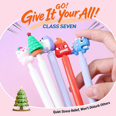 10 PCS/Pack Christmas Stress Relief Retractable Medium-oil Ballpoint Pen, Christmas Topper 1, Christmas Topper 2, Christmas Topper 3, Christmas Topper 4, Cartoon Topper 1, Cartoon Topper 2, Cartoon Topper 3, Panda Topper